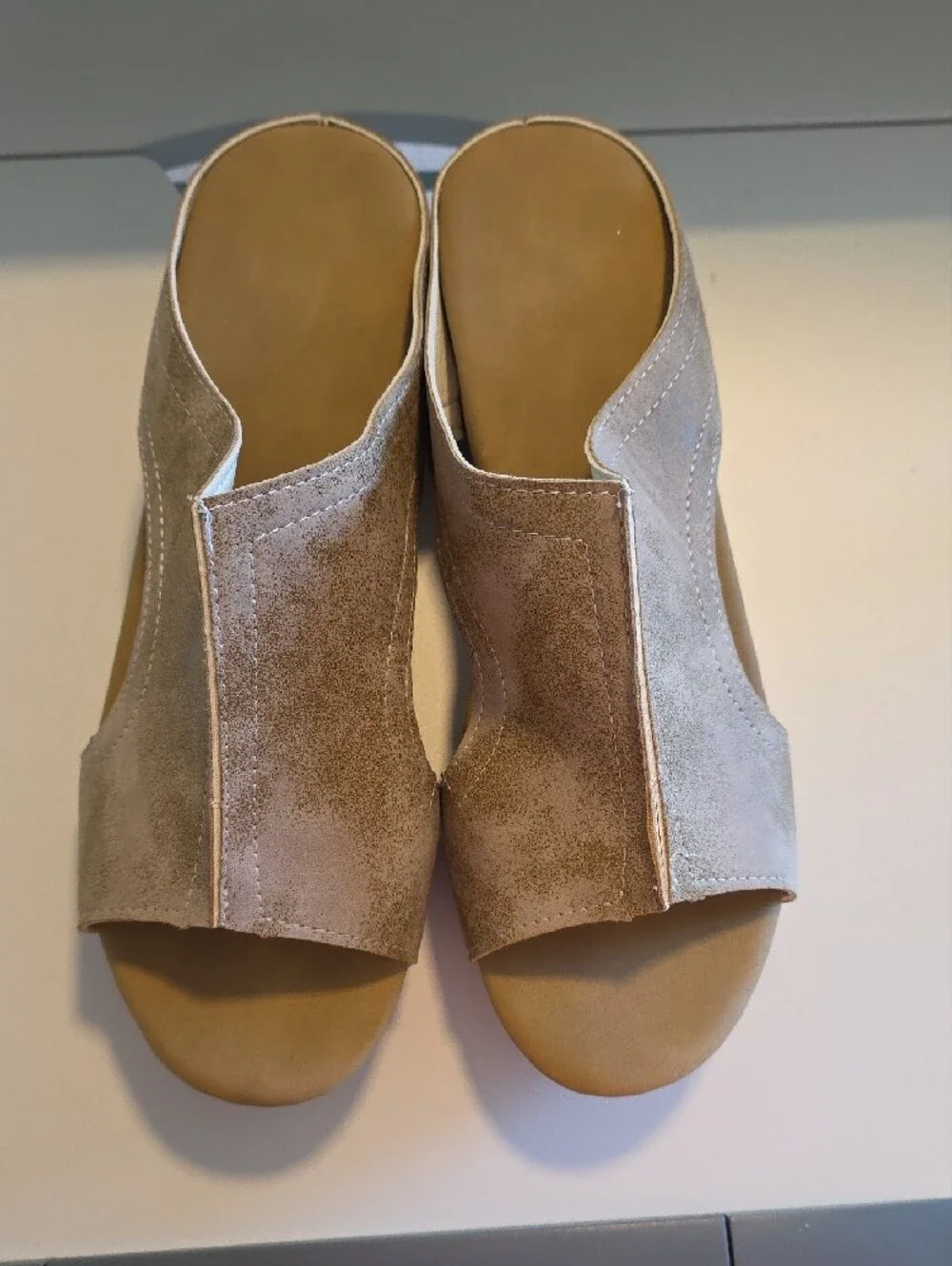 Wedge Slide Sandals in Tan